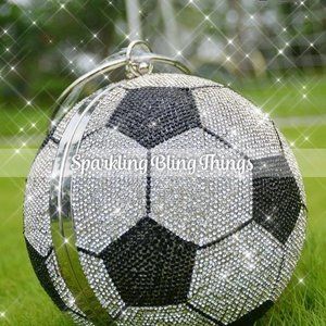 NEW BLING SWAROVSKI CRYSTAL RHINESTONE SOCCER CLUTCH HANDBAG PURSE +…